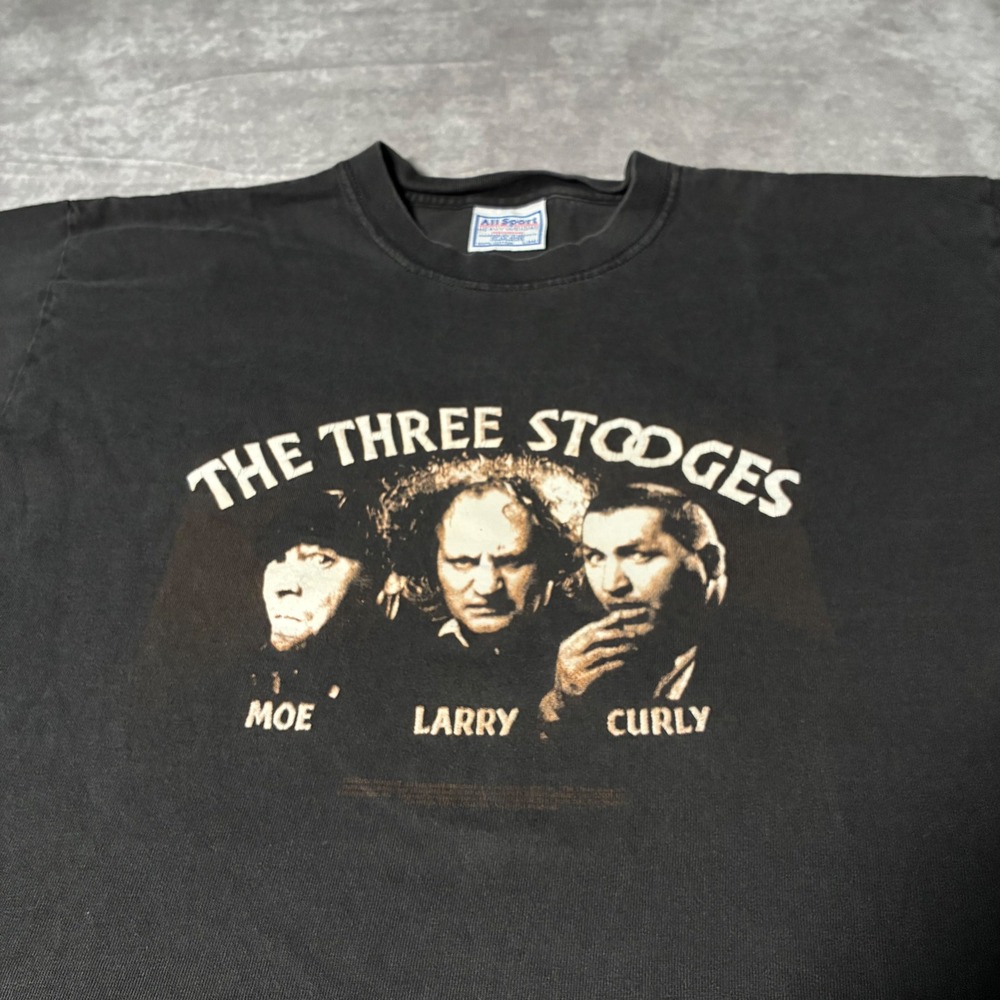 Vintage 90s Three Stooges Faded Black TV show comedy T-Shirt Single Stitch Sz L